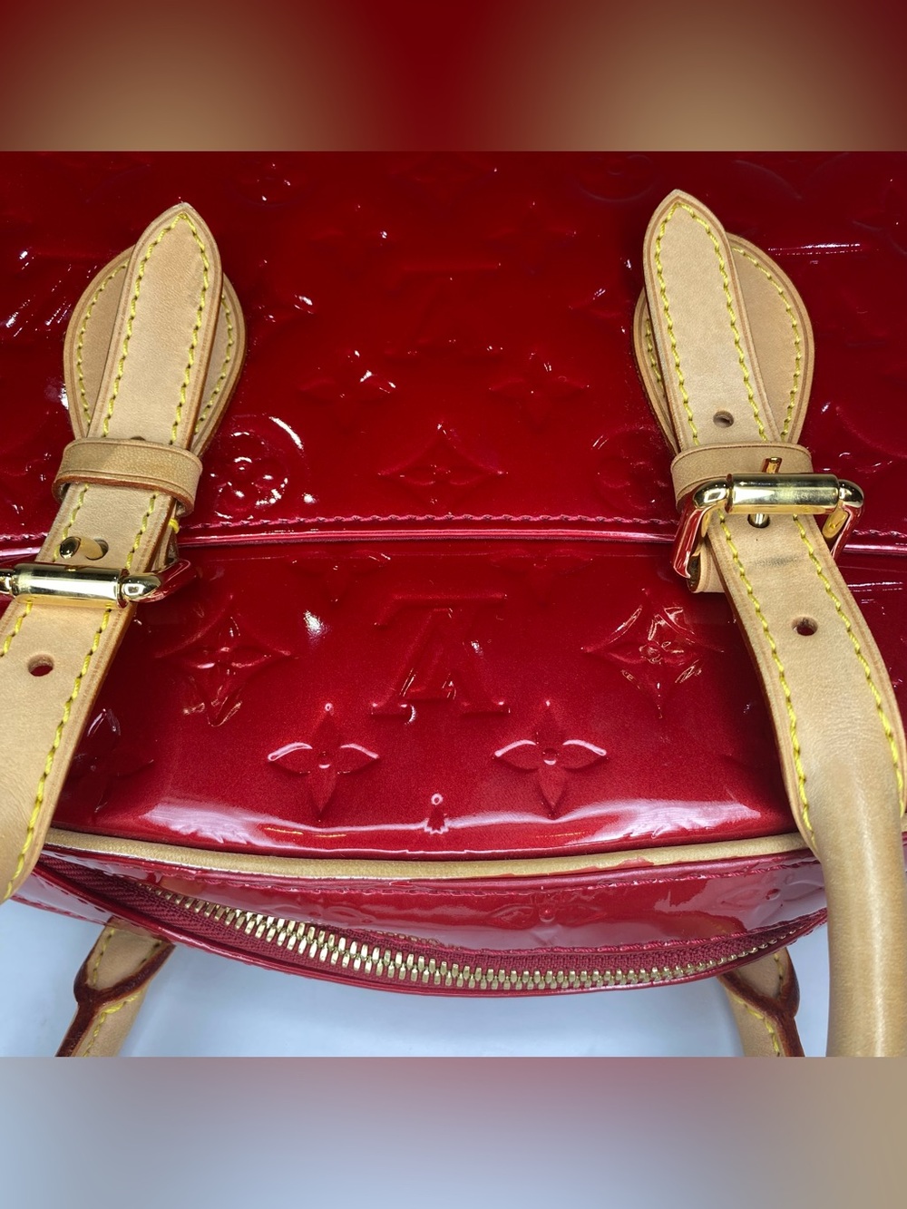 Louis Vuitton Summit Drive Red Vernis Satchel with Natural Leather Trim - Picture 9 of 12